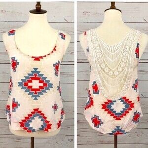 Myne Ashley Ann Silk Guipure Lace Back Tank Top M